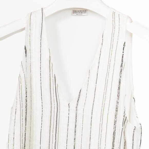 Brunello Cucinelli SS/17 White Silk Monili Eyelash-Fringe Tank - Picture 3 of 12